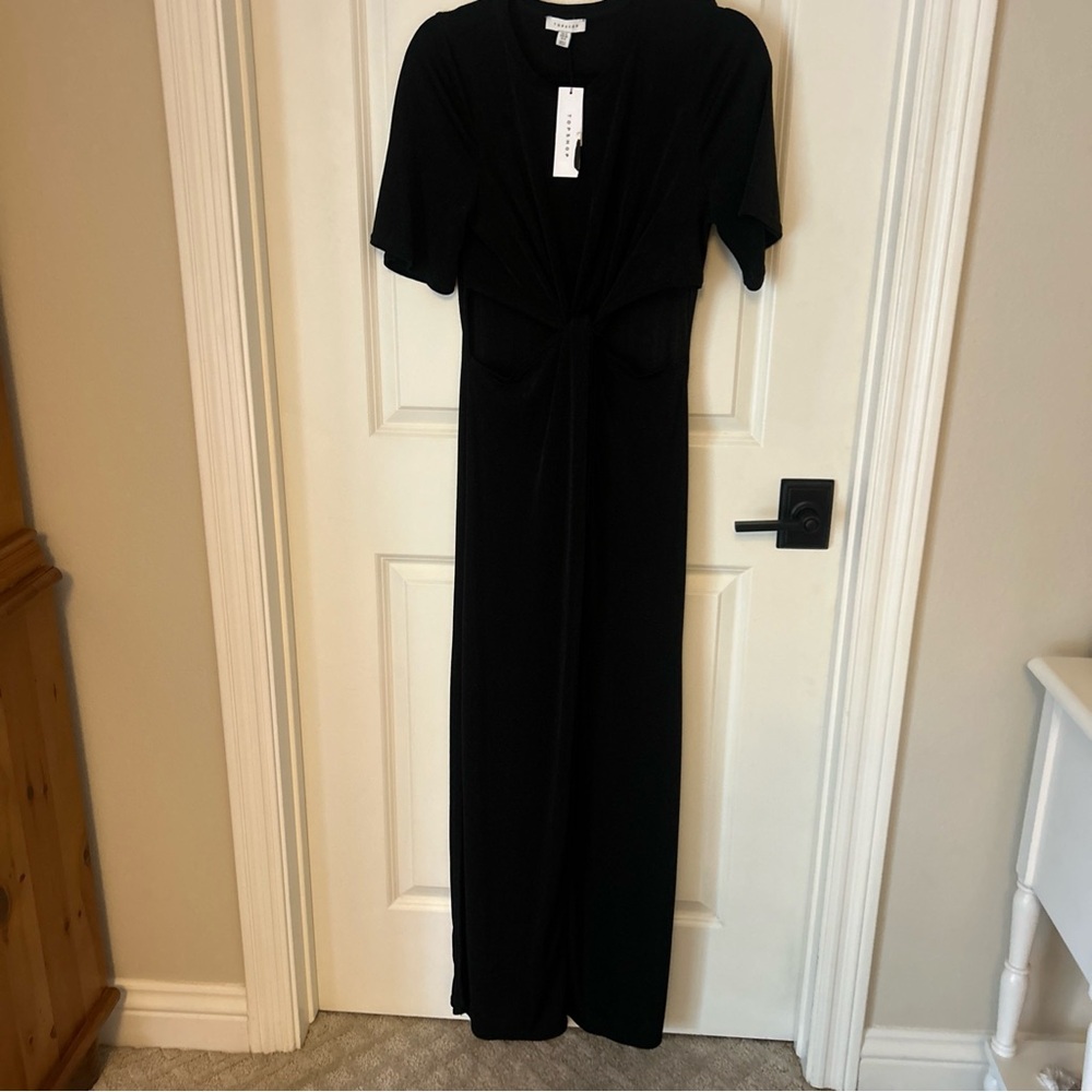 TOPSHOP Black Mesh Short Sleeve Cutout Midi Dress Size 8 NWT Slinky Party